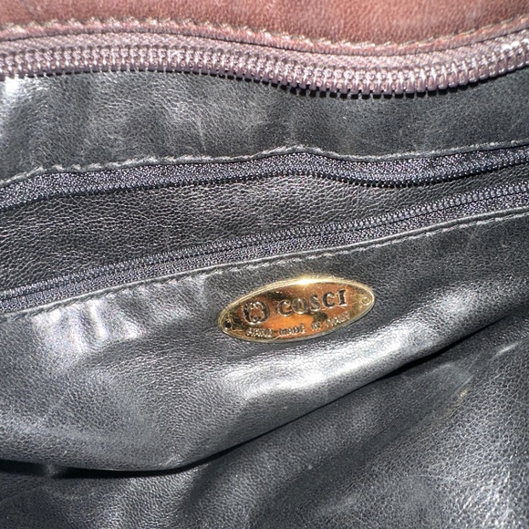 VINTAGE 👜COSCI WOVEN BROWN LEATHER SHOULDER BAG WITH GOLD HARDWARE & POCKETS - Picture 5 of 10